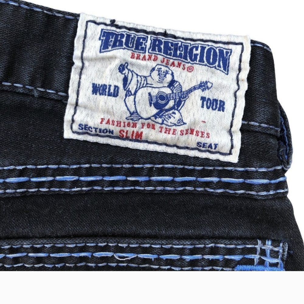 True Religion Slim Black Jeans with Iconic Detailing
